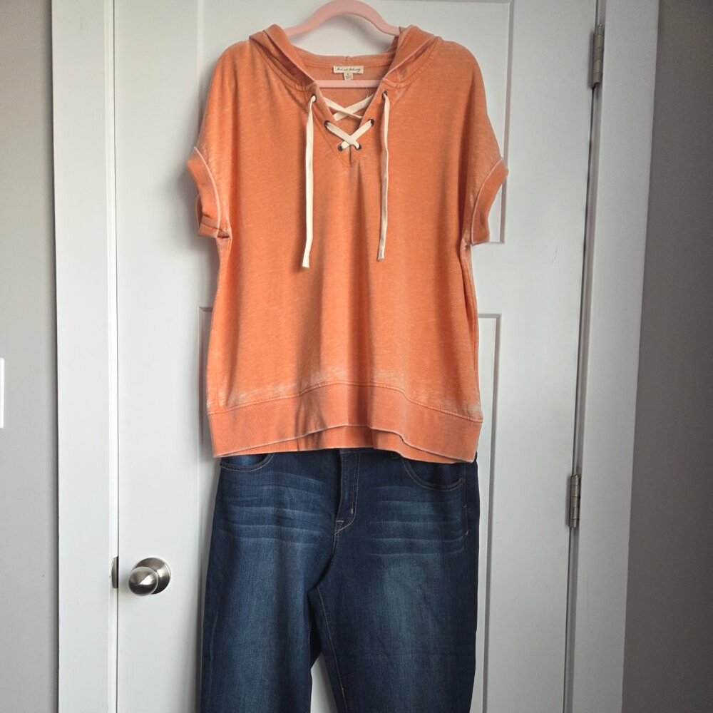 0007.  June & Delancey Orange Lace Up V-Neck